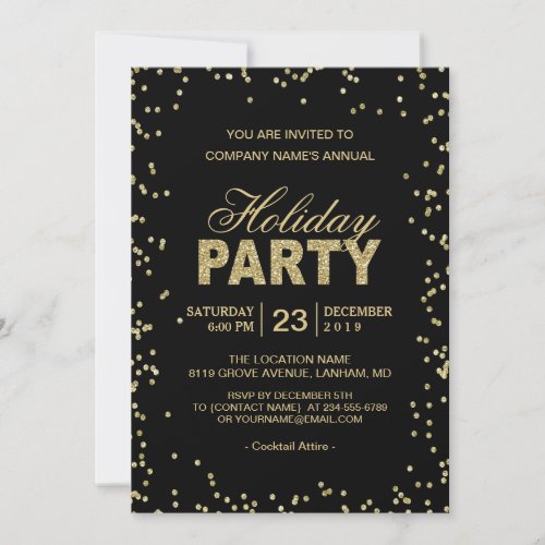 Corporate Holiday Party | Trendy Gold Glitter Dots Card
