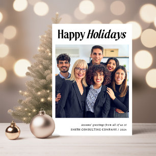 Corporate Holidays Black and White One Photo Holiday Card
