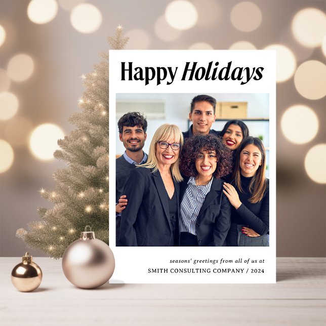 Corporate Holidays | Black and White One Photo Holiday Card (Creator Uploaded)
