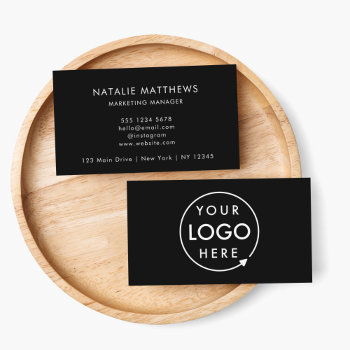 Corporate Logo | Black Minimalist Professional Business Card by GuavaDesign at Zazzle