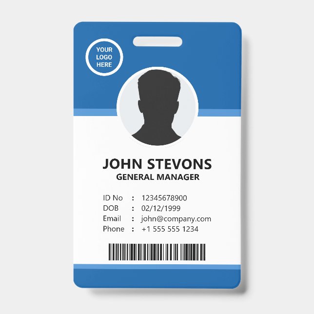 Corporate Logo Blue Employee Photo ID Badge (Front)