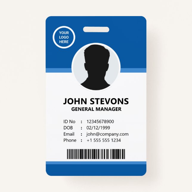 Corporate Logo Blue Employee Photo ID Badge (Front)