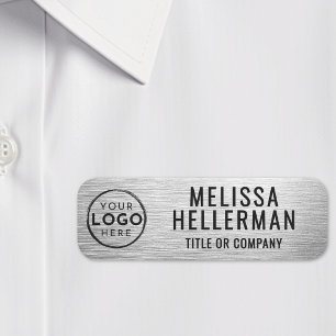 Corporate Logo Brushed Gray Employee Name Tag