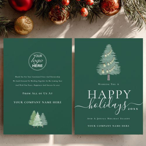 Corporate Logo Christmas Tree Festive Lights Green Holiday Card