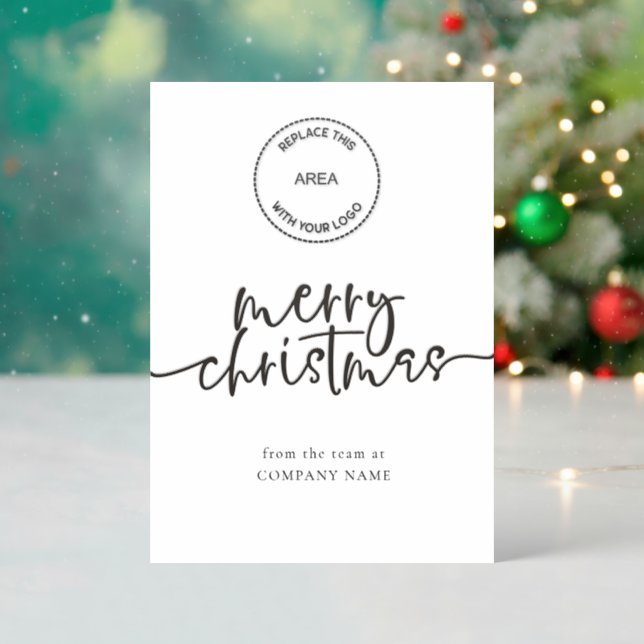 Corporate Logo Company Merry Christmas  Letterpress Photo Cards (Front (Into))