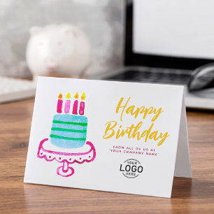 Corporate Logo Cute Pink Blue Cake Birthday Card