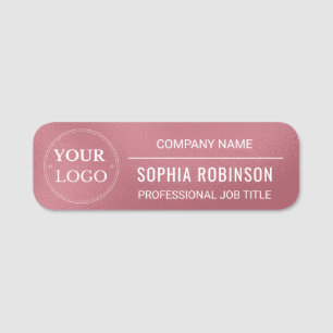 Corporate Logo Employee Faux Rose Gold Pink Name Tag