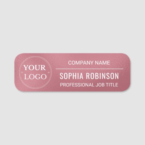Corporate Logo Employee Faux Rose Gold Pink Name Tag