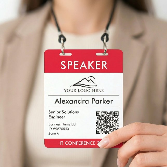 Corporate Logo Event QR Code Red ID Badge (Creator Uploaded)