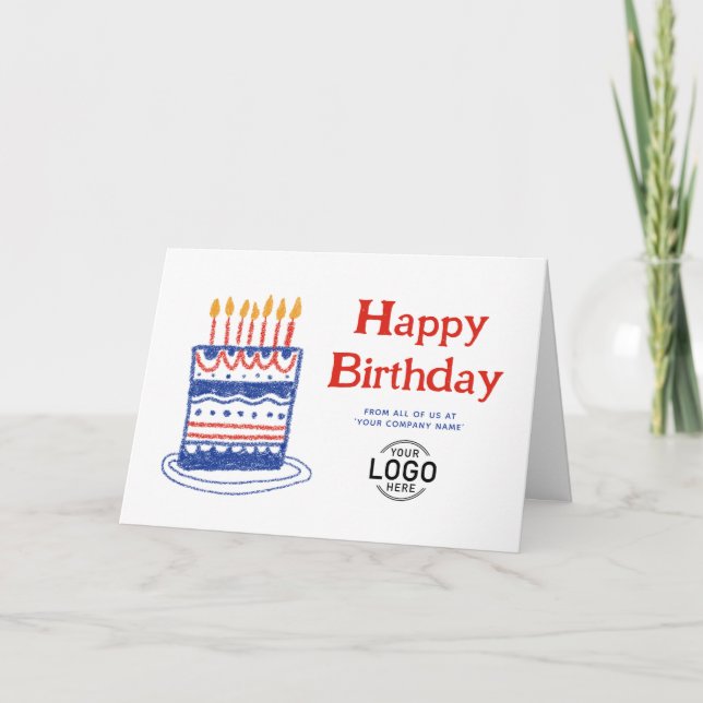 Corporate Logo Fun Simple Cake Business Birthday Card (Front)