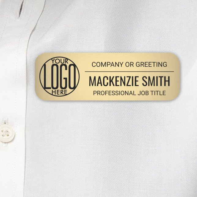 Corporate Logo Gold Color Printed Plastic Employee Name Tag (Creator Uploaded)