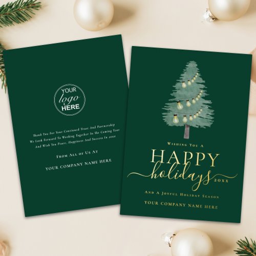Corporate Logo Happy Holidays Christmas Tree Gold Foil Holiday Card