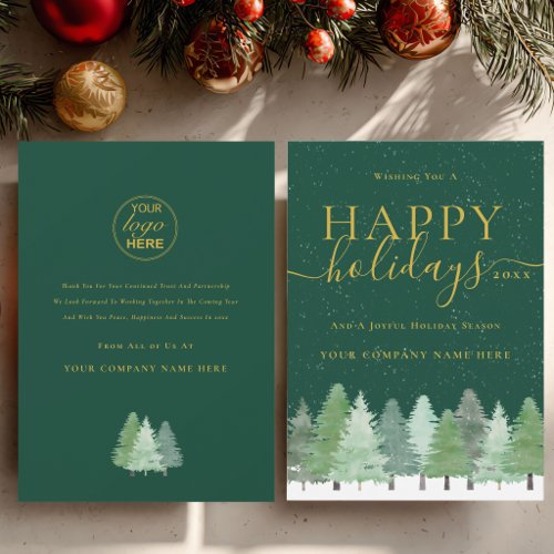 Corporate Logo Happy Holidays Christmas Tree Snow Holiday Card