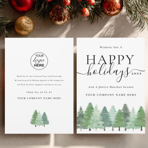 Corporate Logo Happy Holidays Script Xmas Trees Holiday Card