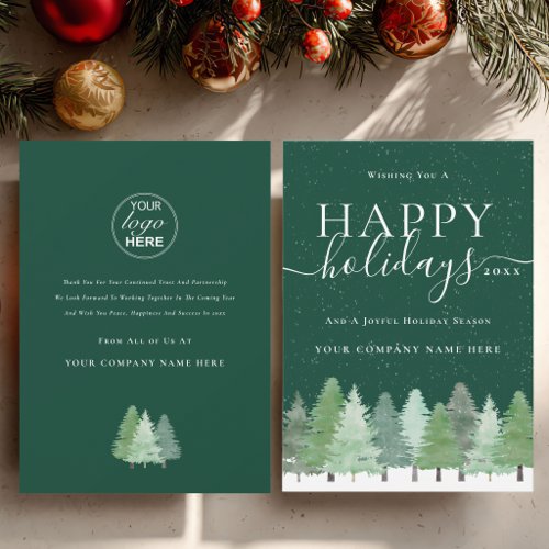Corporate Logo Happy Holidays Woodland Snow Holiday Card