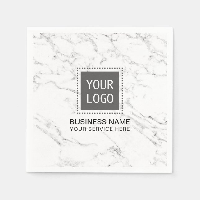 Corporate Logo Modern White Marble Business Office Paper Napkins (Front)