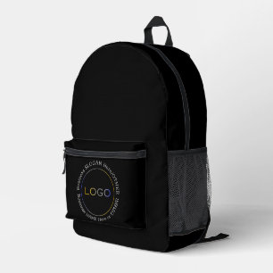 Corporate Logo Name Slogan Center Front Black Printed Backpack