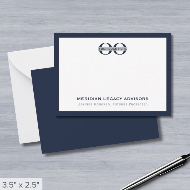 Corporate Logo Navy Blue Border Note Card (Creator Uploaded)