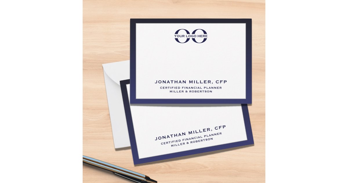 Corporate Logo Navy White Note Card | Zazzle