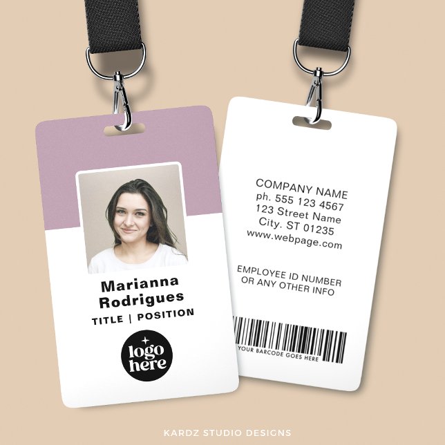 Corporate Logo Photo Barcode Custom Employee ID Badge (Customize with photo, name, title, business logo, contact info a security barcode.)