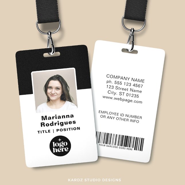 Corporate Logo Photo Barcode Custom Verified ID Badge (Customize with photo, name, title, business logo, contact info a security barcode.)
