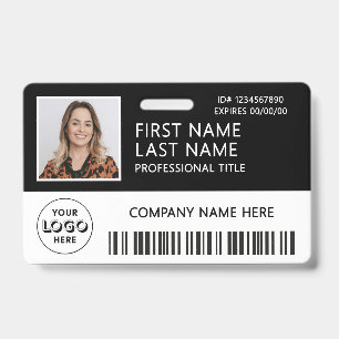 Corporate Logo Photo ID Barcode Black Name Badge