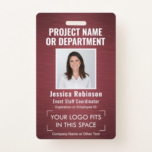 Corporate Logo Photo ID Barcode Brushed Burgundy Badge