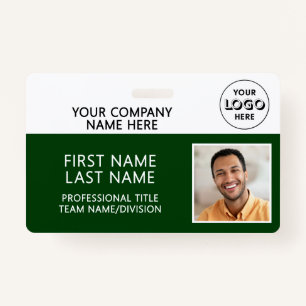 Corporate Logo Photo ID Barcode Dark Green Name Badge