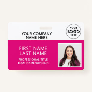 Corporate Logo Photo ID Barcode Hot Pink Name Badge