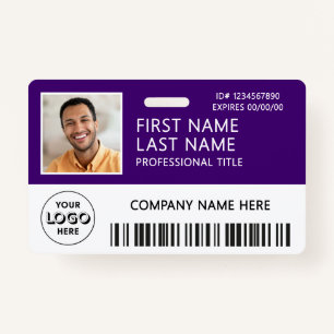 Corporate Logo Photo ID Barcode Purple Name Badge
