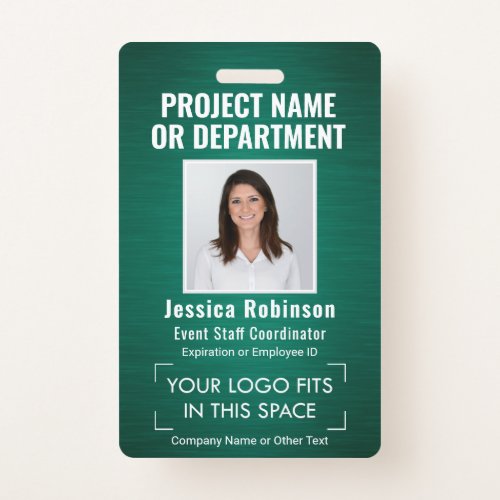 Corporate Logo Photo ID QR Barcode Brushed Green Badge