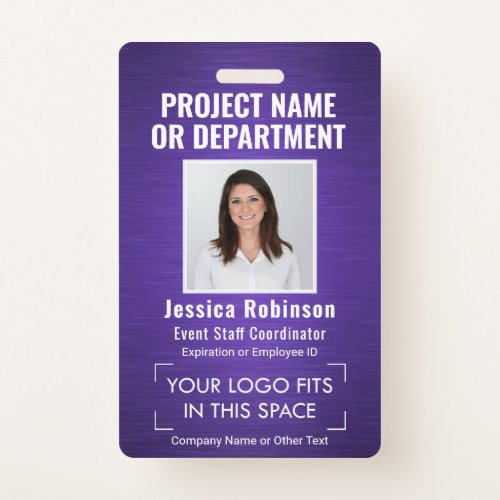 Corporate Logo Photo ID QR Barcode Brushed Purple Badge