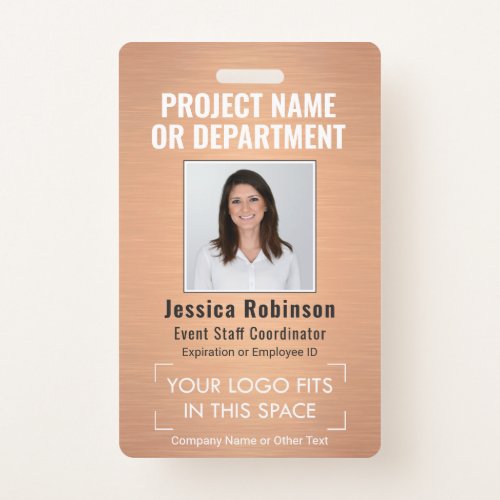 Corporate Logo Photo ID QR Barcode Faux Copper Badge