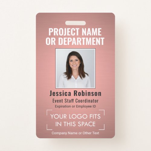 Corporate Logo Photo ID QR Barcode Pink Rose Gold Badge