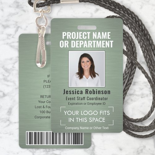 Corporate Logo Photo ID QR Barcode Sage Green Badge