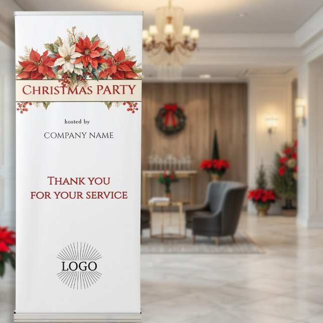Corporate Logo Poinsettia Christmas Party Retractable Banner (Creator Uploaded)