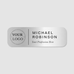 Corporate Logo Professional Employee Faux Silver Name Tag