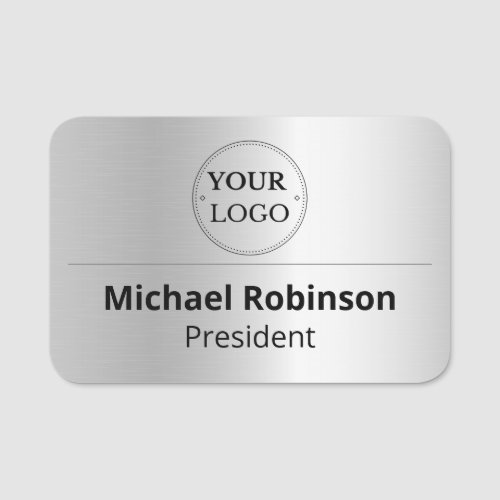 Corporate Logo Professional Employee Faux Silver Name Tag