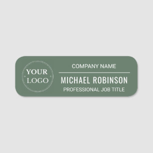 Corporate Logo Professional Employee Sage Green Name Tag