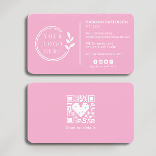 Corporate Logo QR Code Social Media Pink White Business Card