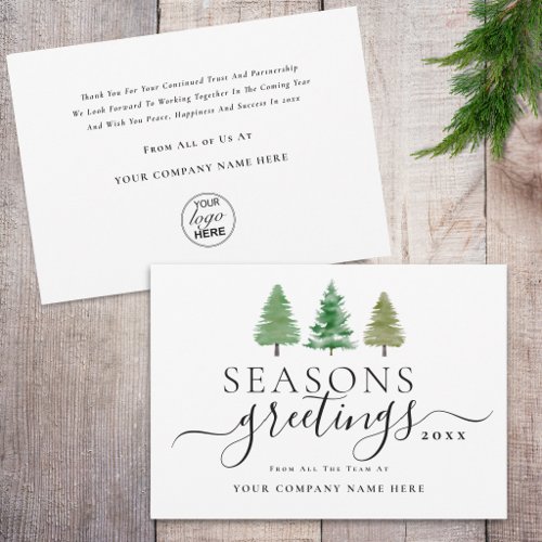 Corporate Logo Seasons Greetings Pine Trees Holiday Card