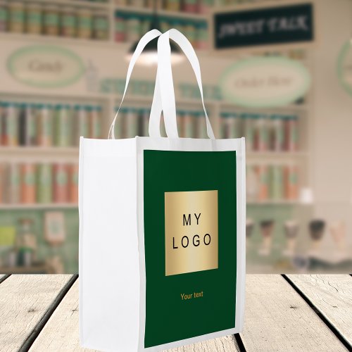 Corporate logo text emerald green grocery bag