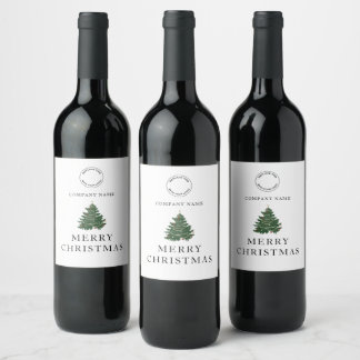 Corporate Logo Tree Merry Christmas Wine Label