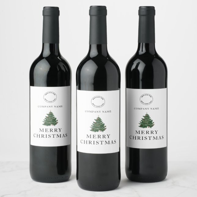 Corporate Logo Tree Merry Christmas  Wine Label (Bottles)
