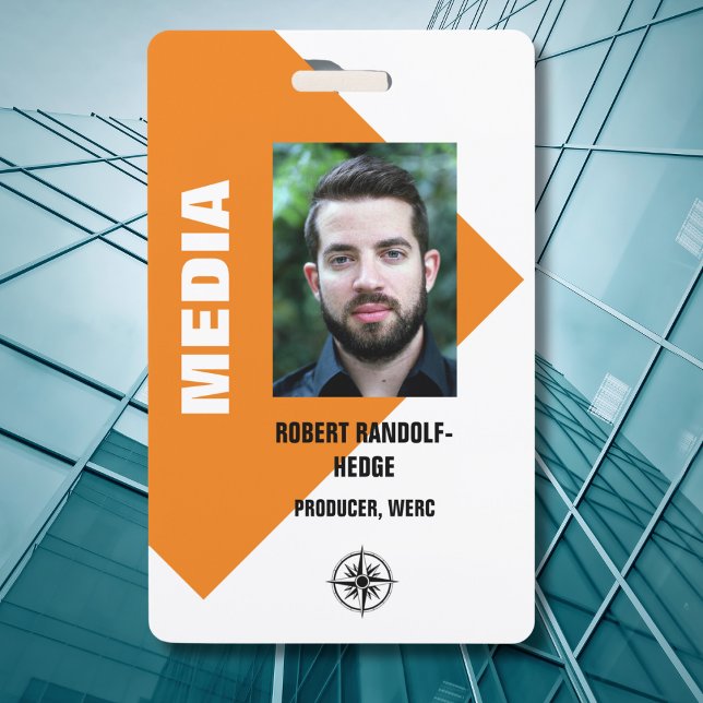 CORPORATE MEDIA I.D. EVENT PRESS PASS BADGE (Media Photo ID Badge
)