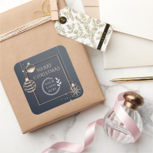 Corporate Merry Christmas Logo Rose Gold Ornaments Square Sticker