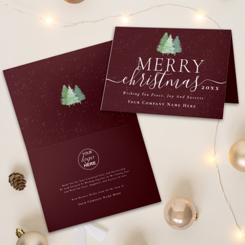 Corporate Merry Christmas Pine Trees Company Logo  Holiday Card