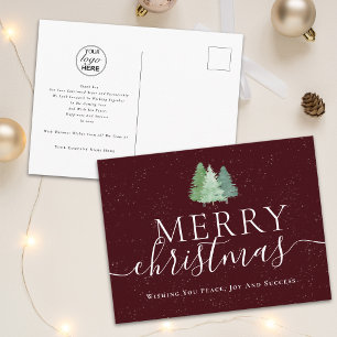Corporate Merry Christmas Trees Business Logo Holiday Postcard