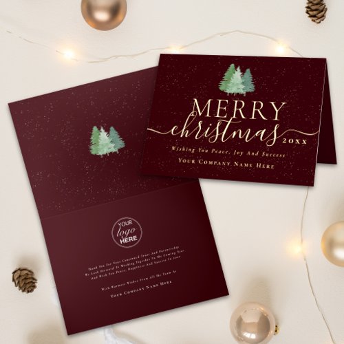 Corporate Merry Christmas Trees Company Logo Gold Foil Greeting Card