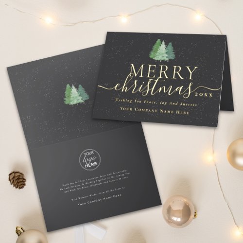Corporate Merry Christmas Trees Company Logo Gold Foil Greeting Card
